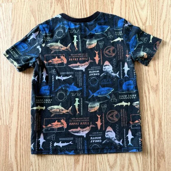 365Kids From Garanimals Boys Shark Print T Shirt Size 4 Black Multicolor Cotton - Picture 4 of 7